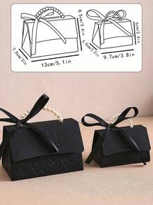 10pcs Stylish Embossed Gift Box In Black White Variants With Satin Ribbons Faux Pearl Handles Available In Multiple Sizes For All Occasions Letterpress Printing Flower Candy Box Mini Packaging Bags Paper Box For Gift Set Box Small Gift Bags Wedding Favors Party Decor, - Handheld Flower Box - View 9