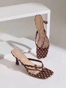 SHUZIA Women's Minimalist Fashion Comfy Dot Print Square Toe Stiletto Heel Thong Sandals - Coffee Brown - View 8
