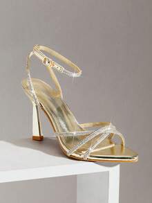 SHUZIA Women's Dressy Rhinestone Anke Strap Pointy Toe High Heel Sandals - Gold - View 7