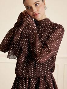 Aveloria Rosie Đầm ngắn tay dài bằng chiffon in họa tiết chấm bi thời trang, kiểu dáng thường ngày. - Nhiều màu - Xem 4