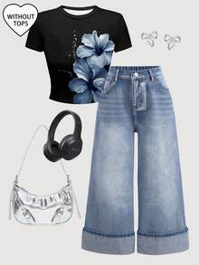 Girlism Jeans de mezclilla azul holgados y con puños para adolescentes - Lavado ligero - Ver 2