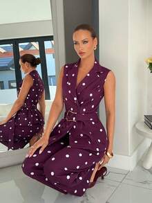 Siren Gaze Elegant Women's Sleeveless Lapel Random Print Blazer And Long Pants Two-Piece Set - Brown - View 4