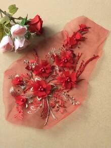 1 Piece Chiffon 3D Beaded Floral Applique Patch Wedding Dress Decoration Lace Embroidery Patch DIY Clothing Embellishment For Costume Party Prom Bridal Crafting Sewing Embellishment Accessories - Multicolor - View 10