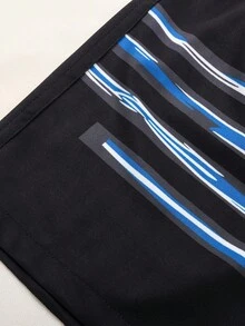 Manfinity Swimmode 男士休闲条纹印花沙滩短裤 - 黑色 - 查看 5