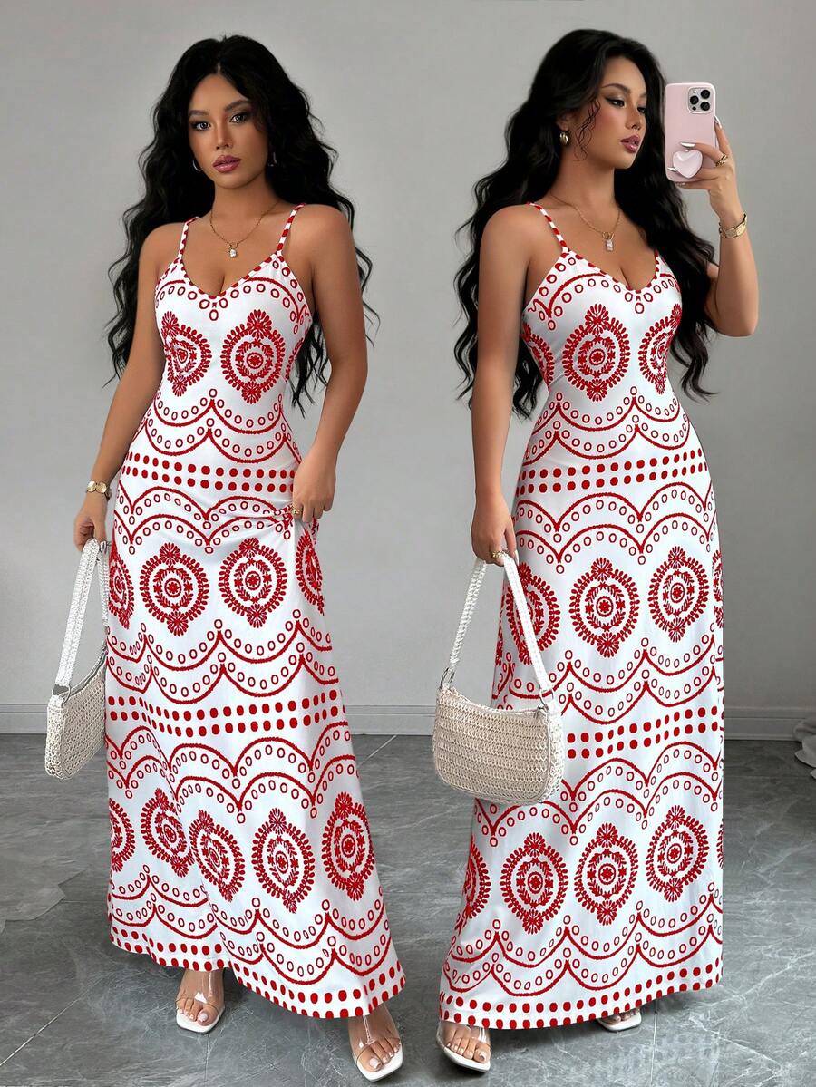 Selianne Women's Casual Vacation Perris Print Dress - Red - View 1