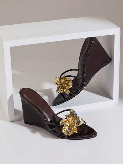 SHUZIA Women's Comfortable, Durable, Thong Wedge Sandals With Floral Decor Valentine's Day