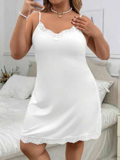 SHEIN CURVE+ Plus Size Women's Elegant Lace Patchwork Waist Dress, Spring/Summer