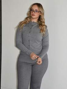 Arliah Suéter de punto con botones y manga larga para primavera, estilo Y2K de los 90, casual y lindo, para aeropuerto, vacaciones, verano, otoño, vuelta al colegio, otoño, invierno, uso diario, Navidad, trabajo, oficina, elegante, fiesta de noche - Gris - Ver 6