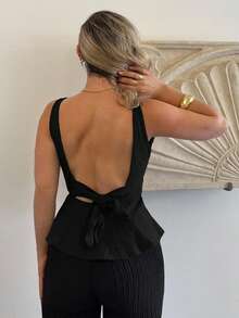 Jeta Ari 夏季新款女士露背蝴蝶结A字上衣 - 黑色 - 查看 2