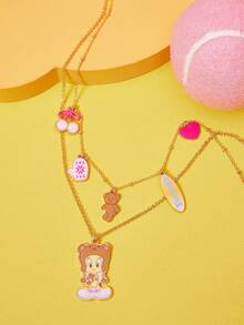 LOONEY TUNES X SHEIN 1件时尚锌合金卡通图案印花双层精致链条项链，简约优雅，适合派对、音乐会、节日等场合。 - 金色 - 查看 2