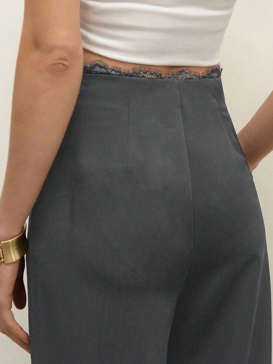 BizChic 酒红色薄纱蕾丝阔腿裤，适合音乐节、派对、婚礼、都市时尚、通勤、浪漫休闲、商务休闲等场合，优雅迷人，也适合日常穿着、工作、约会、音乐节等场合。