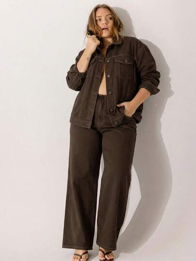 Aralina Plus Size Casual Washed Vintage Straight Leg Jeans