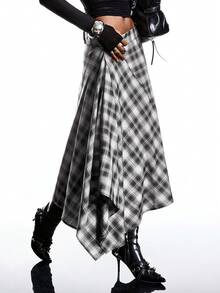 LYSMO Mẫu váy quấn kẻ caro đen trắng tối giản mới năm 2026 dành cho nữ với đường viền bất đối xứng là một món đồ thời trang và đa năng, phù hợp với nhiều dịp như đi chơi, các sự kiện trang trọng, trang phục thường ngày, tiệc Giáng sinh và lễ đón năm mới. Đây là sự lựa chọn lý tưởng cho cả mùa đông và mùa xuân. - Đen và trắng - Xem 5