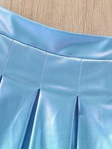 Elladie kids 少女蕾丝褶皱休闲迷你裙 - 藍色 - 查看 7