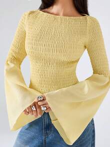 LYSMO 2026 新款极简主义春夏女式休闲纯色套头长袖麻花衫 / 夏季 / 夏季上衣 / 情人节 / 情人节 / 情人节 / 女士生日 / 外出上衣 / 女士外出上衣 / 优雅女式衬衫 / 女士优雅衬衫 / 女士休闲衬衫 / 女士节日 / Y2K / Y2K / 2000 年代风格 / 黄色上衣 / 黄色衬衫 - 鵝黃色 - 查看 7