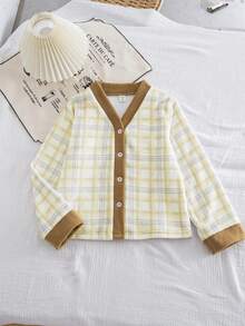 Girls' Plaid Fluffy Cardigan Cozy Pajama Set - Khaki - View 3