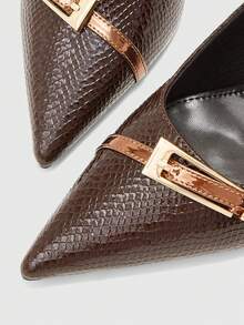 CUCCOO BIZCHIC 女士尖头搭扣设计时尚优雅高跟鞋 - 咖啡棕 - 查看 7