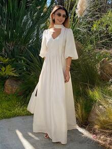 DAZY Kỳ nghỉ xuân/hè ở bãi biển, Ngày lễ tình nhân, Đám cưới, Tiệc chiêu đãi, Váy dạ hội, Tiệc thời trang, Đầm trắng sang trọng kiểu quý tộc với phần eo thắt chặt dành cho phụ nữ - Màu be - Xem 3