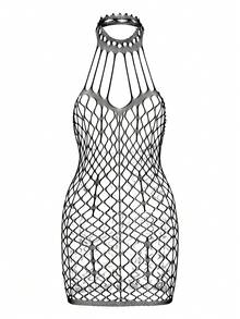 Váy ngủ cổ yếm lưới đen cỡ lớn, thiết kế khoét sâu độc đáo, tăng thêm nét quyến rũ cho những đêm thân mật - màu đen - Xem 3