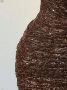 SHEIN ICON Vestido mini con escote pronunciado, espalda descubierta y cordones, inspirado en el crochet - Marrón - Ver 8