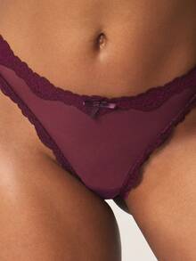 MISSGUIDED Lace Trimmed Mesh Hipster Briefs Intimate Lingerie With Decorative Bow Details For Special Occasions - Purple - View 5