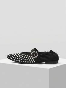 Mnmlis Mocassins femininos casuais de bico fino - Preto - Ver 2