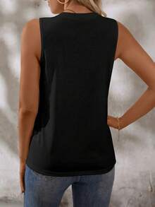 EMERY ROSE 女士休闲日常通勤简约纯色纹理背心，夏季 - 黑色 - 查看 2