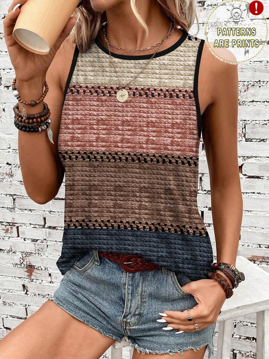 SHEIN LUNE Áo tank top nữ cổ tròn phối viền tương phản, kiểu dáng thường ngày, đa năng. - Nhiều màu - Xem 1