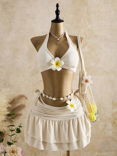 Bellisia 2026新款女士泳装到货，适合上学、度假、约会、下午茶、西式、邮轮、海滩、海岛、公路旅行、四季皆宜、音乐节、波西米亚风度假、秋日休闲、西部波西米亚风、优雅女士上衣三件套纹理面料可爱女士泳装套装、海滩度假两件套夏季女装套装、沙滩裙套装、夏威夷风情女装套装。