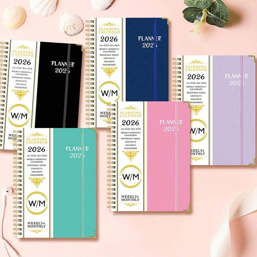 日历计划笔记本；2026年1月至2026年12月，A5尺寸；包含月历和周历工作计划记录；带标签的工作计划本；商务人士、办公人员、学生的理想之选 | 计划本 | 日历笔记本 | 记事本 - 彩色 - 查看 1
