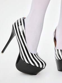 ROMWE 14厘米高跟防水厚底高跟鞋，撞色婚鞋，女士春夏款 - 彩色 - 查看 3