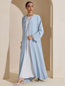 Yasmyna Casual Loose Butterfly Decor Long Sleeve Women Arabic Abaya - Blue - View 3