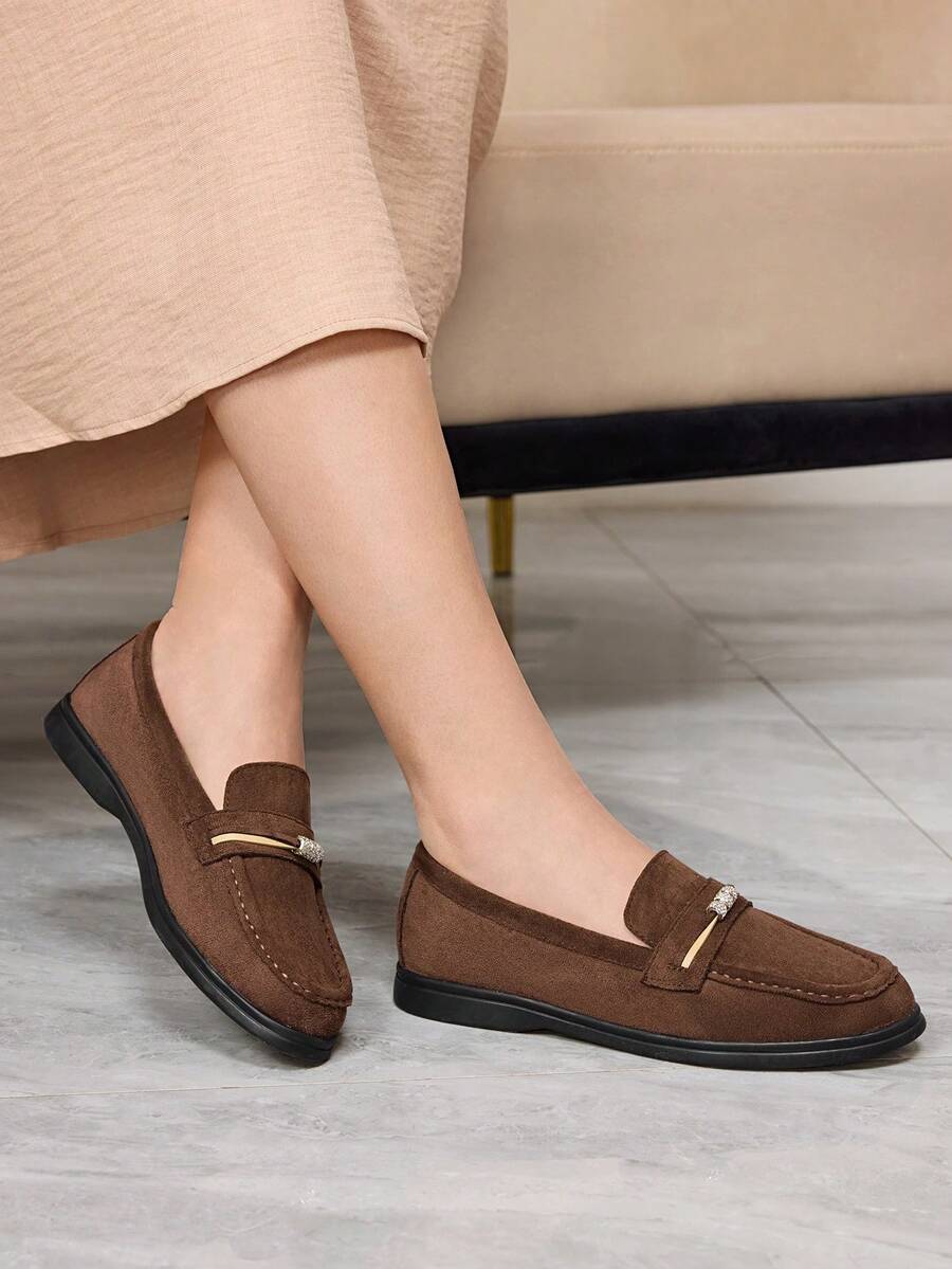 Sleekvia Damen Lässig Rundkopf Slip-On Weich Strick Obermaterial Kontrastfarbe Mary Jane Stil Flache Schuhe, vielseitig für Urlaub & Lässig - Kaffeebraun - Übersicht 1