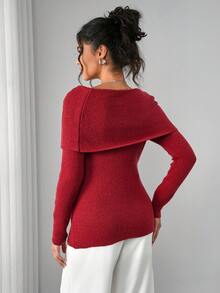 SHEIN Suéter plegable con decoración de rhinestones para maternidad - Rojo - Ver 2