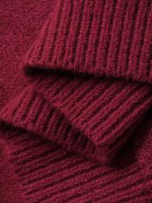 DAZY Crew Neck Jacquard Knit Sweater, Lazy Retro Loose Soft Style - Burgundy - View 9