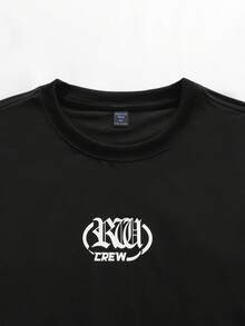 ROMWE MEN Rhinestone Embellished Casual Black Round Neck 3/4 Sleeve T-Shirt - Black - View 3