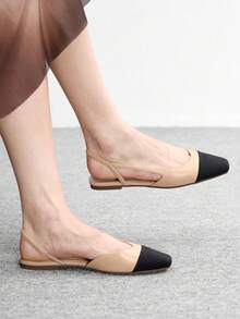 CUCCOO BIZCHIC Giày bệt đế vuông màu mơ/be cho nữ, nhẹ, thoải mái, tối giản, đa năng khi đi làm và mặc hàng ngày - Màu be - Xem 1