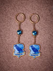 HARRY POTTER X SHEIN 一对锌合金卡通动物印花吊坠耳环，镶嵌水钻，简约设计，适合派对、音乐会、节日等场合佩戴。 - 金色 - 查看 2