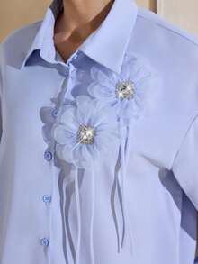 Graceveil 休闲3D立体花卉蓝色女式衬衫 - 藍色 - 查看 7