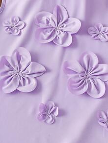 2pcs Tween Girls Casual Elegant Floral 3D Decor Vest Shirt & Pants Set - Purple - View 8