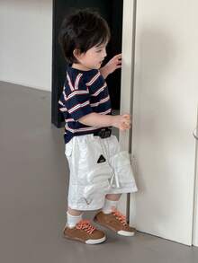 DAZY Toddler Boys' Casual Striped Round Neck Short Sleeve Top, Summer - Navy Blue - View 5