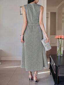 DAZY Women's Elegant Commuter Vest & Skirt 2 Pieces Set - Grey - View 2