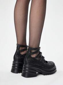 ROMWE Goth حذاء ماري جين موضة جديدة لعام 2024 بطراز الشارع، كعب سميك وكتلي، منصة مستديرة، مريح للارتداء اليومي، مناسب للربيع - الأسود - مشاهدة 5