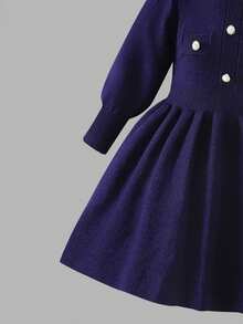 Sweetra 年轻女孩蝴蝶结针织毛衣裙，休闲通勤韩版时尚公主针织连衣裙适合日常穿着和外出 - 藏蓝色 - 查看 3