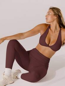 Aralina Leisurewear Active 粉彩粉色高腰提臀运动紧身裤 - 巧克力棕 - 查看 5