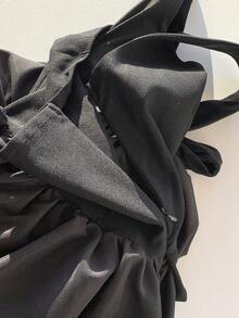 SHEIN EZwear 女士纯色前系带吊带荷叶边短款休闲连衣裙