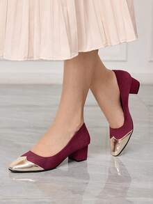 Sleekvia Women's Pointed Toe Buckle Design Fashionable High Heels, Versatile For Daily Wear - Burgundy - View 5