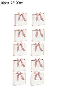 1/5pcs-Landscape-Style Kraft Paper Gift Bags, Shopping Bags, Packaging Bags With Handles, Bow-Decorated Handbags, Trick Or Treat, Halloween, White Large-Capacity Paper Bags, Halloween, Thanksgiving, Christmas, New Year, Wedding, Birthday Gift Packaging Bags - White pink - View 11