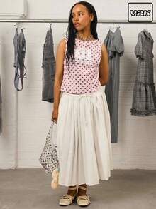 COUREZ Low Rise Maxi Pleated Skirt /Y2K Fall Women Clothes Elegant Vacation Outfits Woman Cute - White - View 1