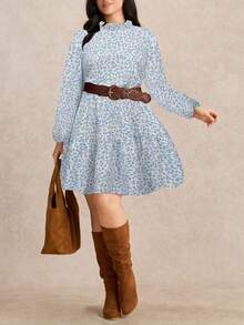 Nubod Robe décontractée à taille cintrée avec volants et imprimé floral vintage de style français élégant, convient pour le travail, automne/hiver